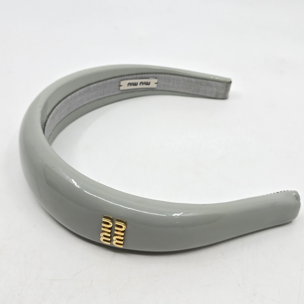 Miu Miu Gray Patent Logo Headband